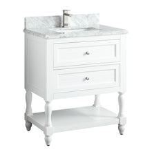 1913-30-01  30" Matt White Bathroom Vanity Cabinet Set Marble Top and Sink
