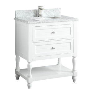 1913-30-01  30" Matt White Bathroom Vanity Cabinet Set Marble Top and Sink