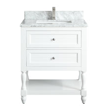 1913-30-01  30" Matt White Bathroom Vanity Cabinet Set Marble Top and Sink