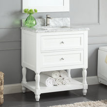 1913-30-01  30" Matt White Bathroom Vanity Cabinet Set Marble Top and Sink