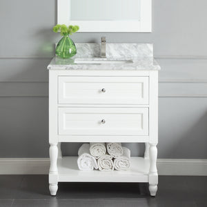 1913-30-01  30" Matt White Bathroom Vanity Cabinet Set Marble Top and Sink