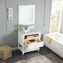 1913-30-01  30" Matt White Bathroom Vanity Cabinet Set Marble Top and Sink
