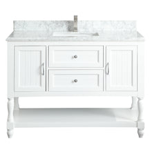 1913-48-01  48" Matt White Bathroom Vanity Cabinet Set Marble Top and Sink