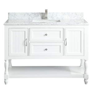 1913-48-01  48" Matt White Bathroom Vanity Cabinet Set Marble Top and Sink