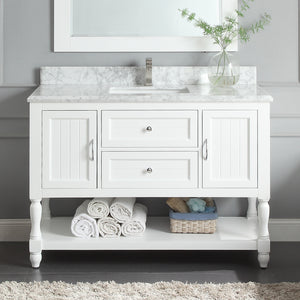 1913-48-01  48" Matt White Bathroom Vanity Cabinet Set Marble Top and Sink
