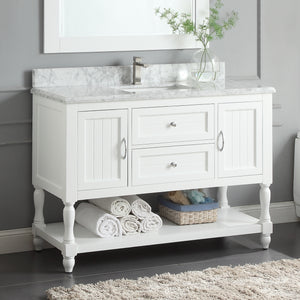 1913-48-01  48" Matt White Bathroom Vanity Cabinet Set Marble Top and Sink