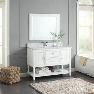 1913-48-01  48" Matt White Bathroom Vanity Cabinet Set Marble Top and Sink