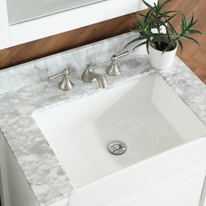 1915-30-01  30" Matt White Bathroom Vanity Cabinet Set Marble Top and Sink