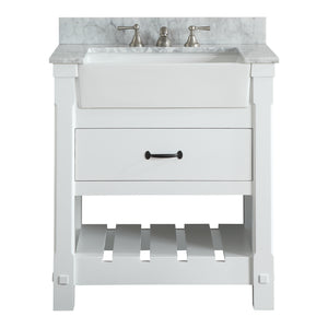 1915-30-01  30" Matt White Bathroom Vanity Cabinet Set Marble Top and Sink