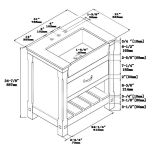 1915-30-01  30" Matt White Bathroom Vanity Cabinet Set Marble Top and Sink