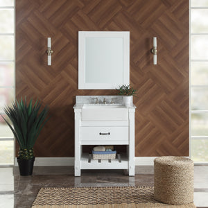1915-30-01  30" Matt White Bathroom Vanity Cabinet Set Marble Top and Sink
