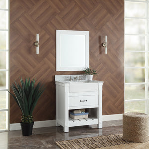 1915-30-01  30" Matt White Bathroom Vanity Cabinet Set Marble Top and Sink