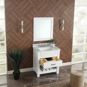 1915-30-01  30" Matt White Bathroom Vanity Cabinet Set Marble Top and Sink