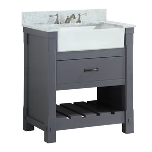 1915-30-02  30" Charcoal Grey Bathroom Vanity Cabinet Set Marble Top and Sink