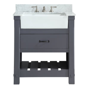 1915-30-02  30" Charcoal Grey Bathroom Vanity Cabinet Set Marble Top and Sink