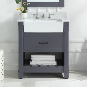 1915-30-02  30" Charcoal Grey Bathroom Vanity Cabinet Set Marble Top and Sink