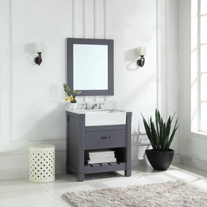 1915-30-02  30" Charcoal Grey Bathroom Vanity Cabinet Set Marble Top and Sink