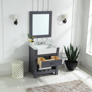 1915-30-02  30" Charcoal Grey Bathroom Vanity Cabinet Set Marble Top and Sink