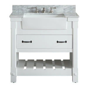 1915-36-01  36" Matt White Bathroom Vanity Cabinet Set Marble Top and Sink