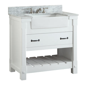 1915-36-01  36" Matt White Bathroom Vanity Cabinet Set Marble Top and Sink