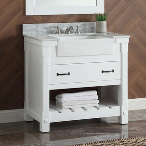 1915-36-01  36" Matt White Bathroom Vanity Cabinet Set Marble Top and Sink