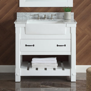 1915-36-01  36" Matt White Bathroom Vanity Cabinet Set Marble Top and Sink
