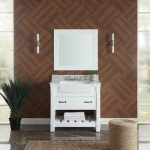 1915-36-01  36" Matt White Bathroom Vanity Cabinet Set Marble Top and Sink