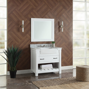 1915-36-01  36" Matt White Bathroom Vanity Cabinet Set Marble Top and Sink