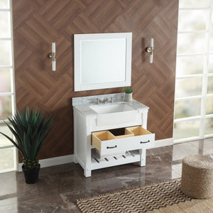 1915-36-01  36" Matt White Bathroom Vanity Cabinet Set Marble Top and Sink