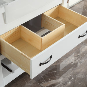 1915-36-01  36" Matt White Bathroom Vanity Cabinet Set Marble Top and Sink