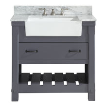 1915-36-02  36" Charcoal Grey Bathroom Vanity Cabinet Set Marble Top and Sink