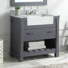 1915-36-02  36" Charcoal Grey Bathroom Vanity Cabinet Set Marble Top and Sink