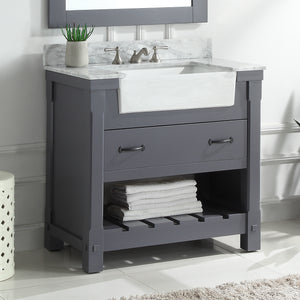 1915-36-02  36" Charcoal Grey Bathroom Vanity Cabinet Set Marble Top and Sink