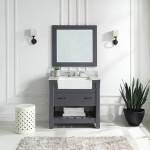 1915-36-02  36" Charcoal Grey Bathroom Vanity Cabinet Set Marble Top and Sink