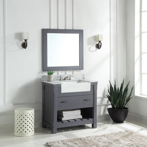 1915-36-02  36" Charcoal Grey Bathroom Vanity Cabinet Set Marble Top and Sink
