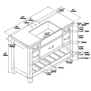 1915-48-01  48" Matt White Bathroom Vanity Cabinet Set Marble Top and Sink