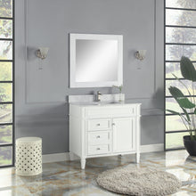 1916-36-01  36" Matt White Bathroom Vanity Cabinet Set Marble Top and Sink