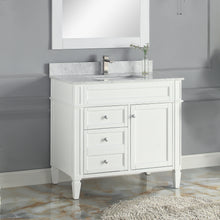 1916-36-01  36" Matt White Bathroom Vanity Cabinet Set Marble Top and Sink