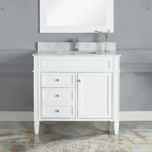 1916-36-01  36" Matt White Bathroom Vanity Cabinet Set Marble Top and Sink