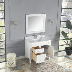 1916-36-01  36" Matt White Bathroom Vanity Cabinet Set Marble Top and Sink