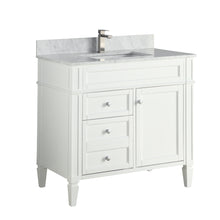1916-36-01  36" Matt White Bathroom Vanity Cabinet Set Marble Top and Sink