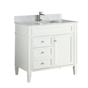 1916-36-01  36" Matt White Bathroom Vanity Cabinet Set Marble Top and Sink