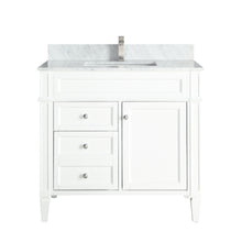 1916-36-01  36" Matt White Bathroom Vanity Cabinet Set Marble Top and Sink
