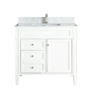 1916-36-01  36" Matt White Bathroom Vanity Cabinet Set Marble Top and Sink
