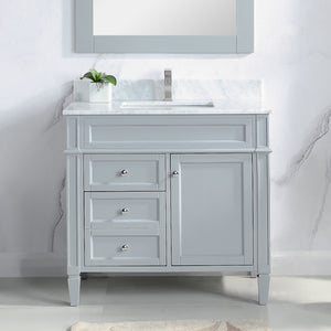 1916-36-03  36" Empire Grey Bathroom Vanity Cabinet Set Marble Top and Sink