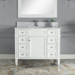 1916-42-01  42" Matt White Bathroom Vanity Cabinet Set Marble Top and Sink