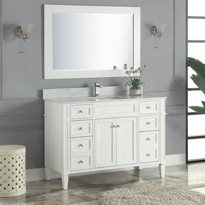 1916-48-01 48" Matt White Bathroom Vanity Cabinet Set Marble Top and Sink