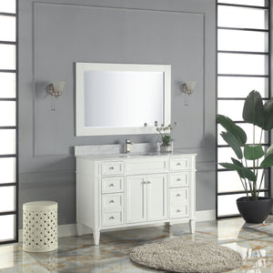 1916-48-01 48" Matt White Bathroom Vanity Cabinet Set Marble Top and Sink