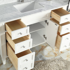 1916-48-01 48" Matt White Bathroom Vanity Cabinet Set Marble Top and Sink