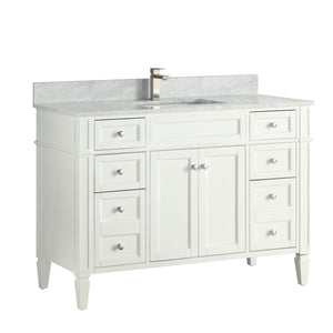 1916-48-01 48" Matt White Bathroom Vanity Cabinet Set Marble Top and Sink